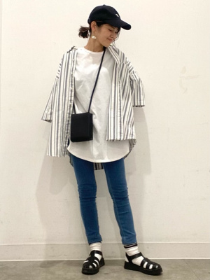 専用 いずみさん GU公式 | オックスフォードオーバーサイズシャツ(5分袖)(ストライプ)