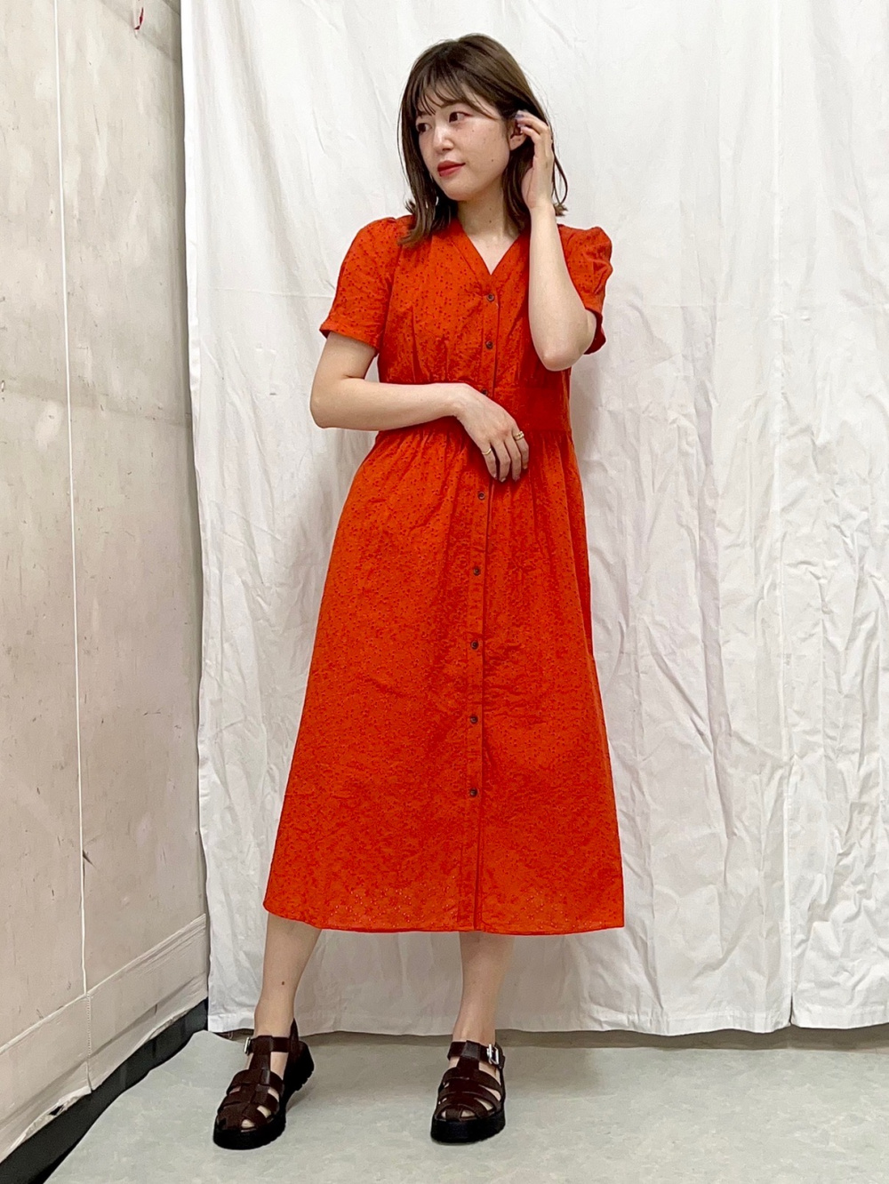 レースフロントボタンワンピース(半袖)YG、ボリュームソール