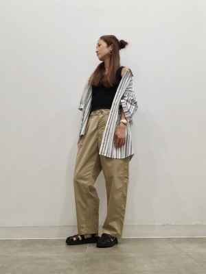 GU公式 | オックスフォードオーバーサイズシャツ(5分袖)(ストライプ)