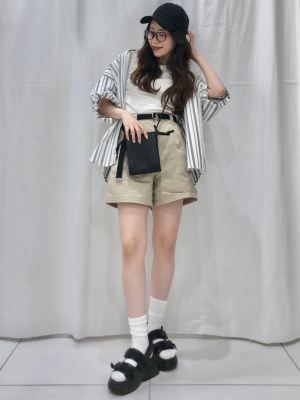 専用 いずみさん GU公式 | オックスフォードオーバーサイズシャツ(5分袖)(ストライプ)