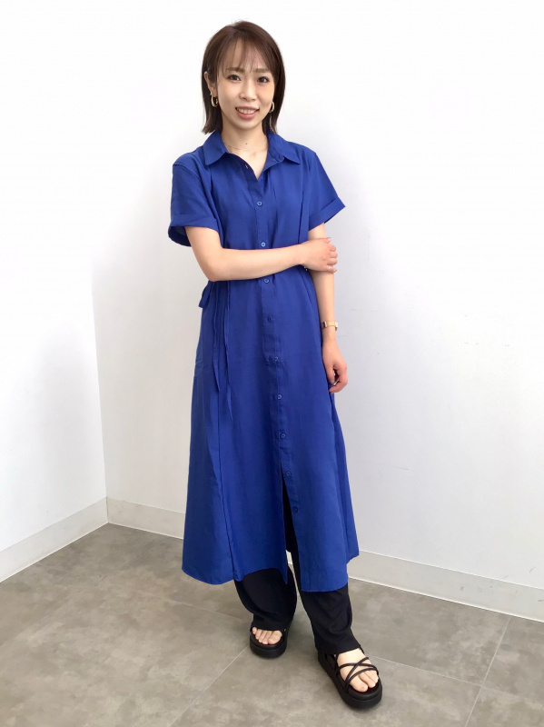 リブイージーワイドパンツ、カラーシャツワンピース(半袖)の