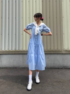 GU公式 | Vネックティアードワンピース(5分袖)