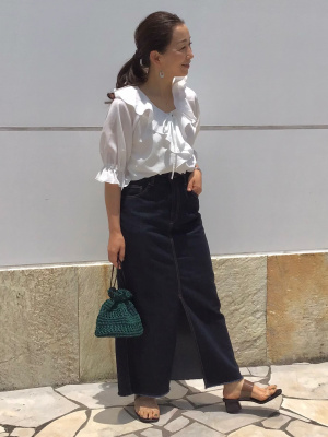 GU公式 | ラッフルVネックブラウス(5分袖)Q