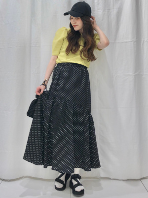 ビビページ GU公式 | ドットプリントアシンメトリーティアードスカートQ