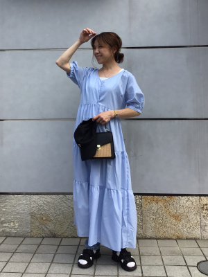 ワンピース guu GU公式 | Vネックティアードワンピース(5分袖)