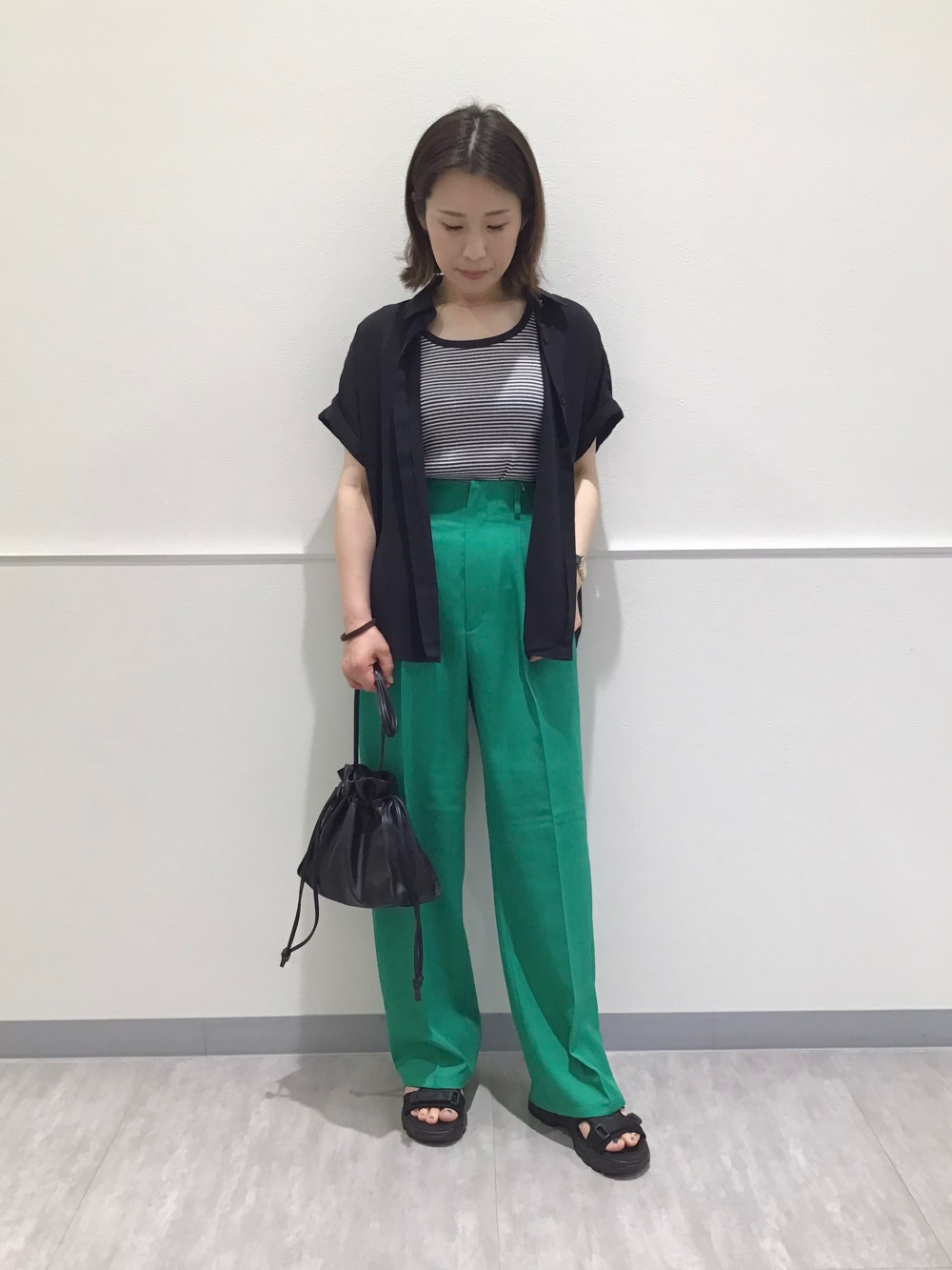 リブスクエアネックニットタンクトップ、メッシュカーディガン
