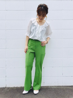 GU公式 | ラッフルVネックブラウス(5分袖)Q