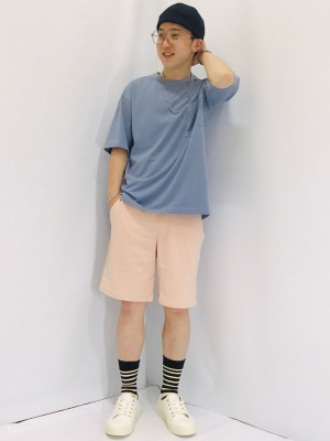 GU公式 | インディゴビッグT(5分袖)(ステッチ)NT+E