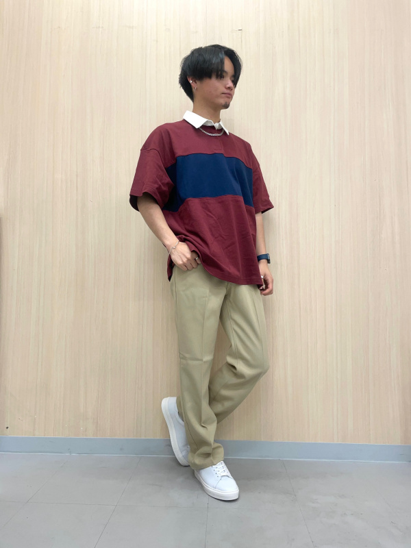 オープンカラーシャツ(5分袖)(ストライプ)、イージーアンクルパンツ