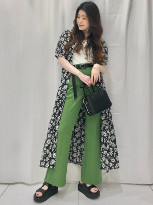 ◯ROSE BUD 蛍光グリーン Vネック 長袖 ティアード　ワンピース ◯ROSE BUD 蛍光グリーン Vネック 長袖 ティアード ワンピース