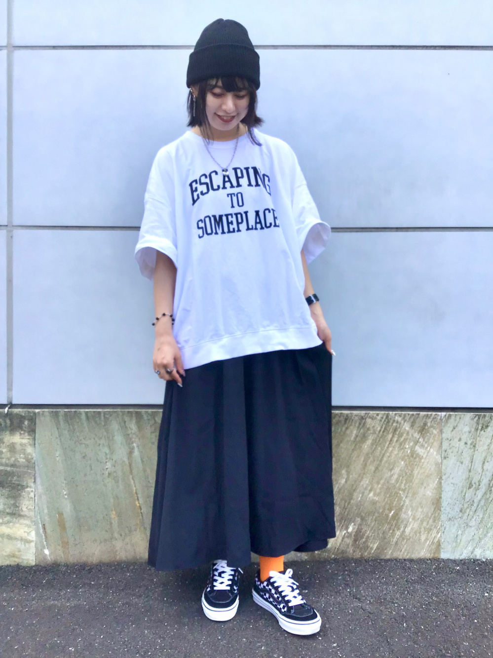 クロップドグラフィックT(5分袖)(ナンバー)、ティアードフレア