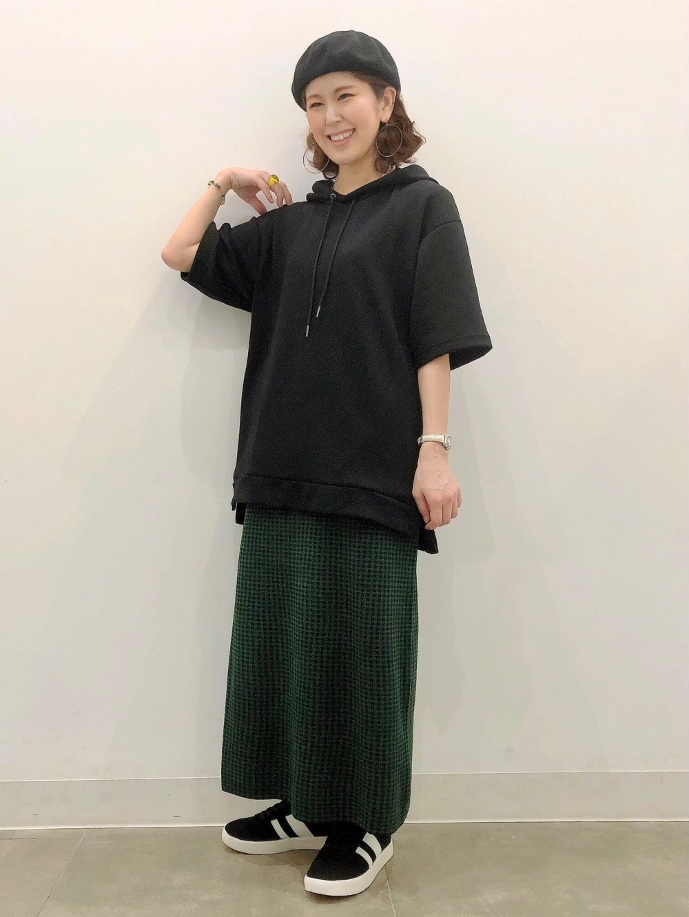 ドライダブルフェイスビッグパーカ(5分袖)、ダブルジャカード