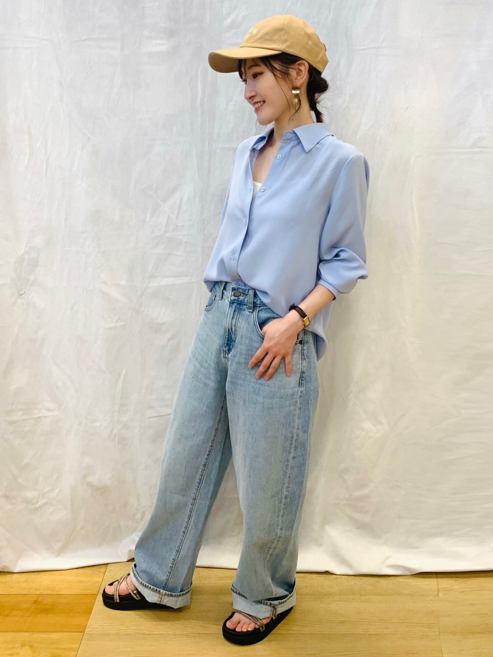 スーパーストレッチデニムクロップドレギンスパンツ、フリル