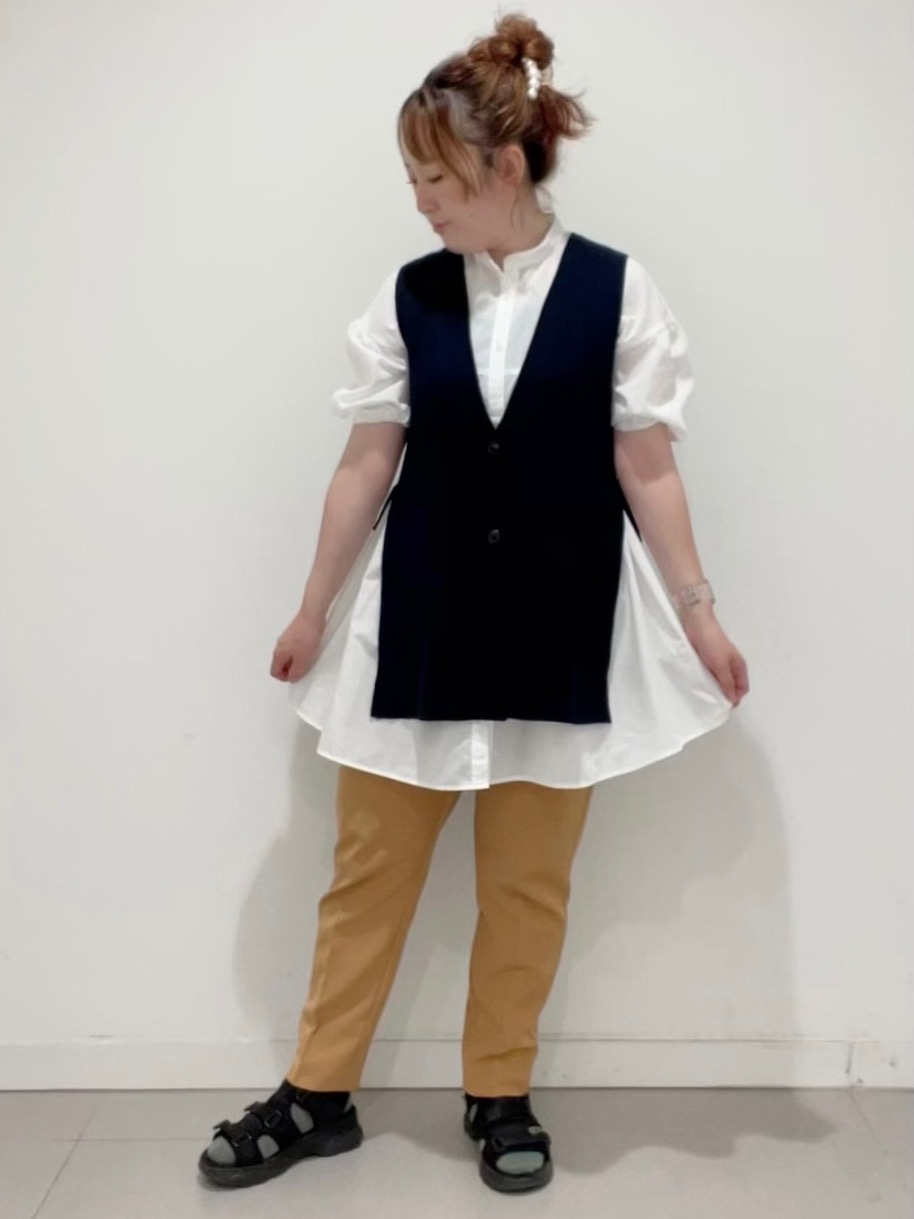 流菜　Ü  バンドカラーチュニックブラウス(5分袖)Q、ドットプリント