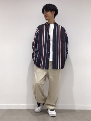 ✿様 GU公式 | ツイルオーバーサイズシャツ(長袖)(ストライプ)