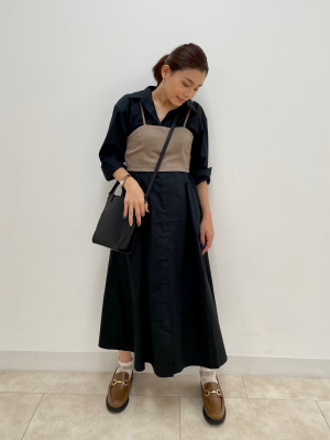 GU公式 | ウエストタックシャツワンピース(長袖)