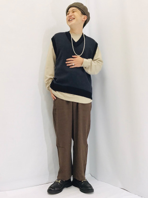 かんぱん品 GU公式 | ウォッシャブルリラックスフィットチルデンニットベスト