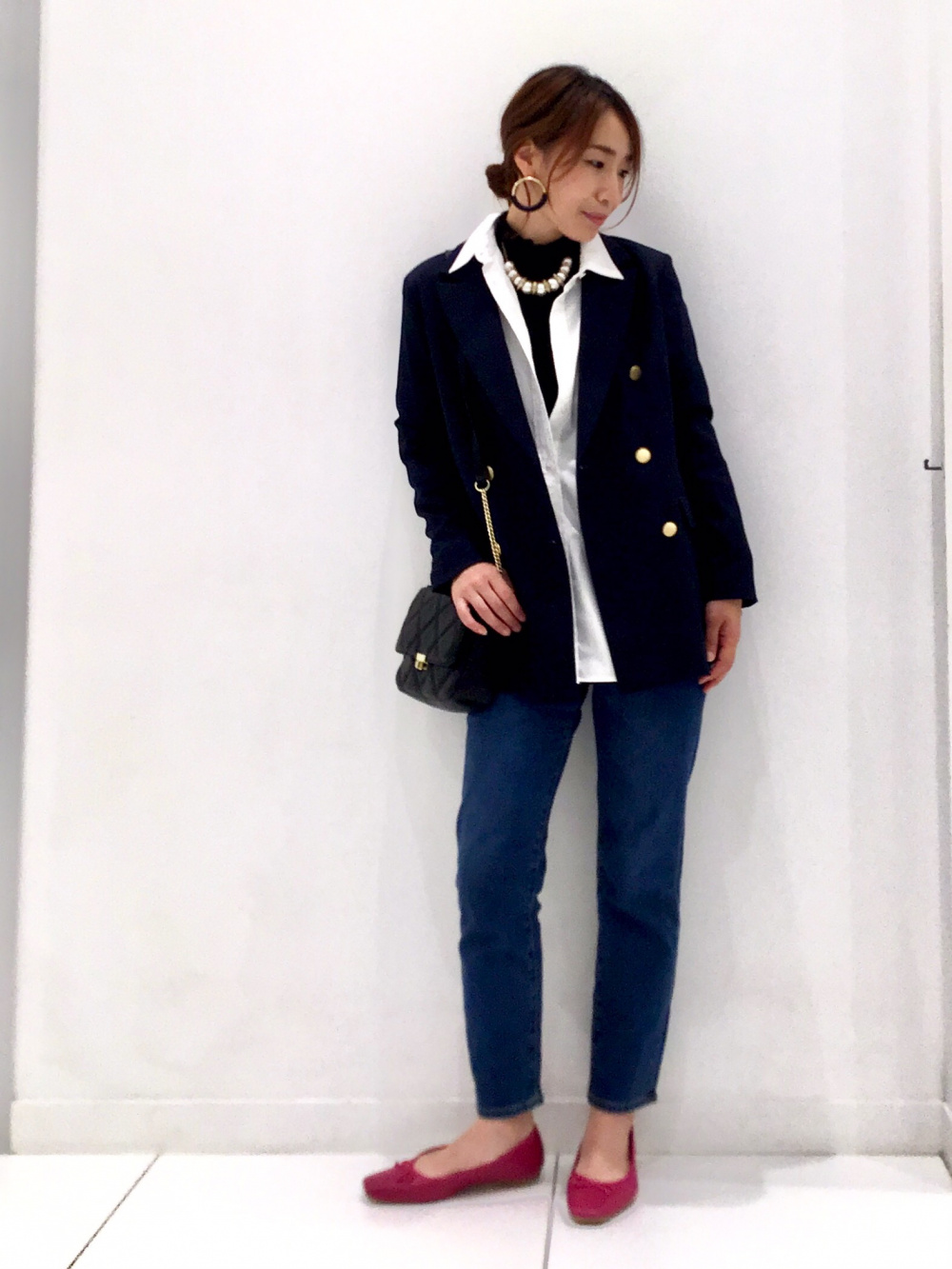 シフォンスリーブニットワンピース(7分袖)Z、キルティング