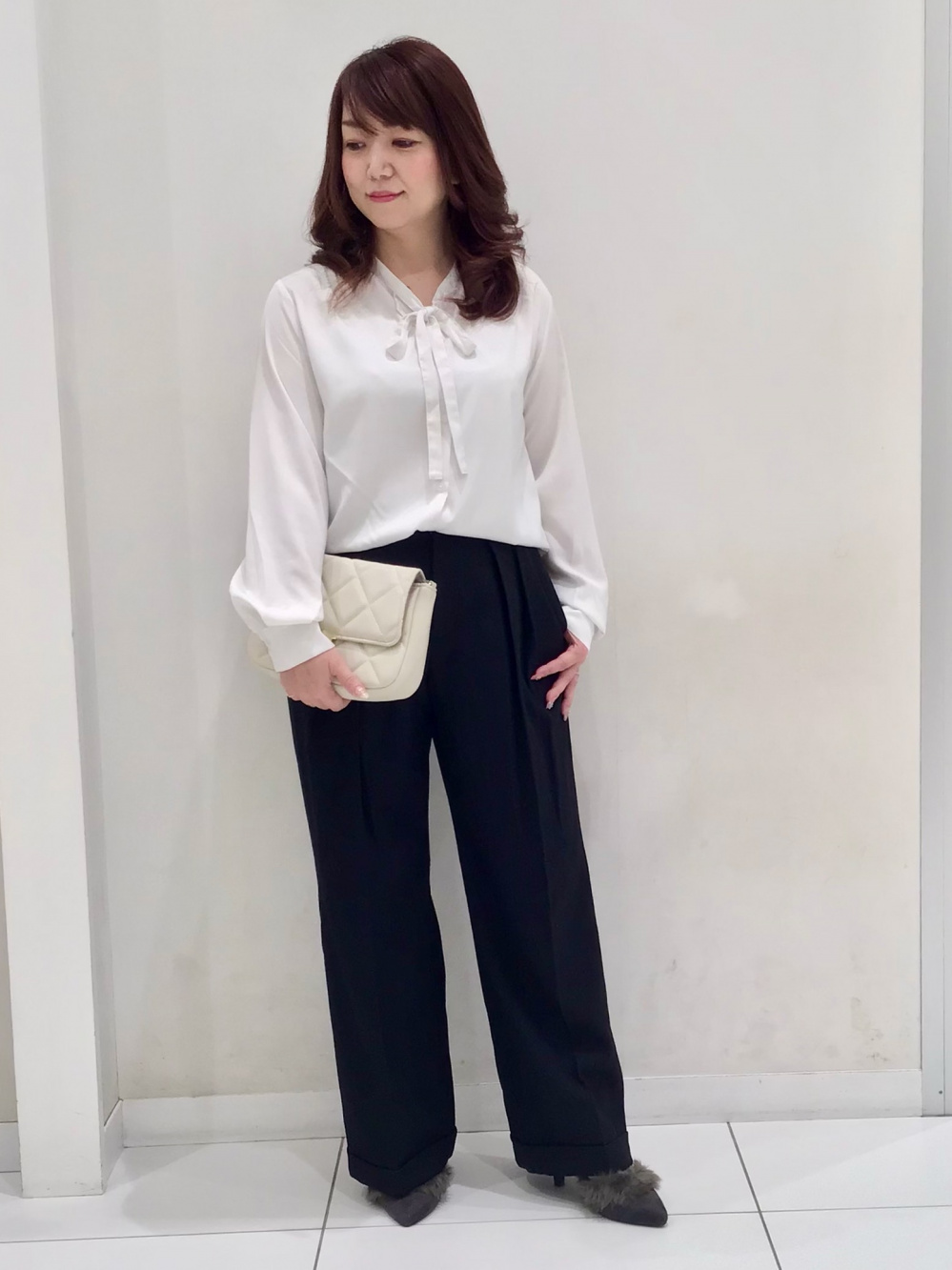 シフォンスリーブニットワンピース(7分袖)Z、キルティング