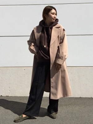 ワイドスリーブ トレンチ ジュノア JUNOAH ボリュームスリーブトレンチコート （ブラック
