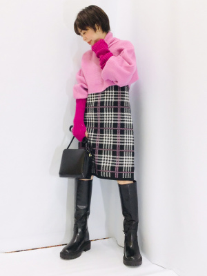 nnn☆出品 GU公式 | チェックジャカードニットワンピース(ノースリーブ)YT+E