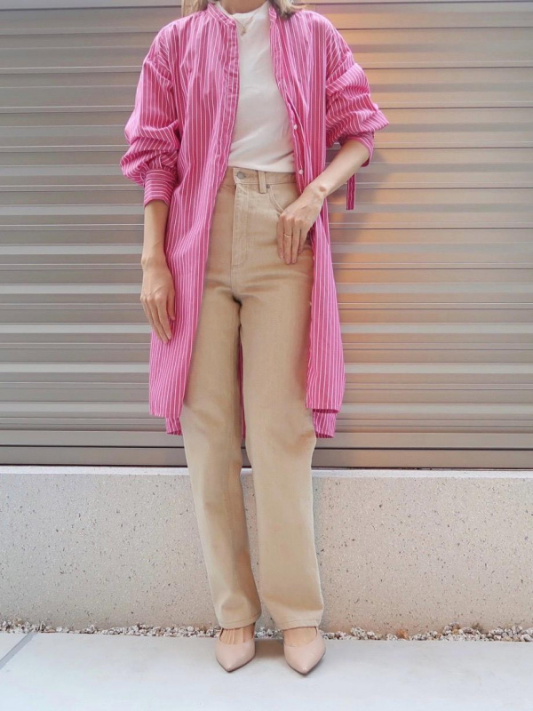 ハイウエストストレートジーンズ+EC(丈長め82cm)（レディース）の着用