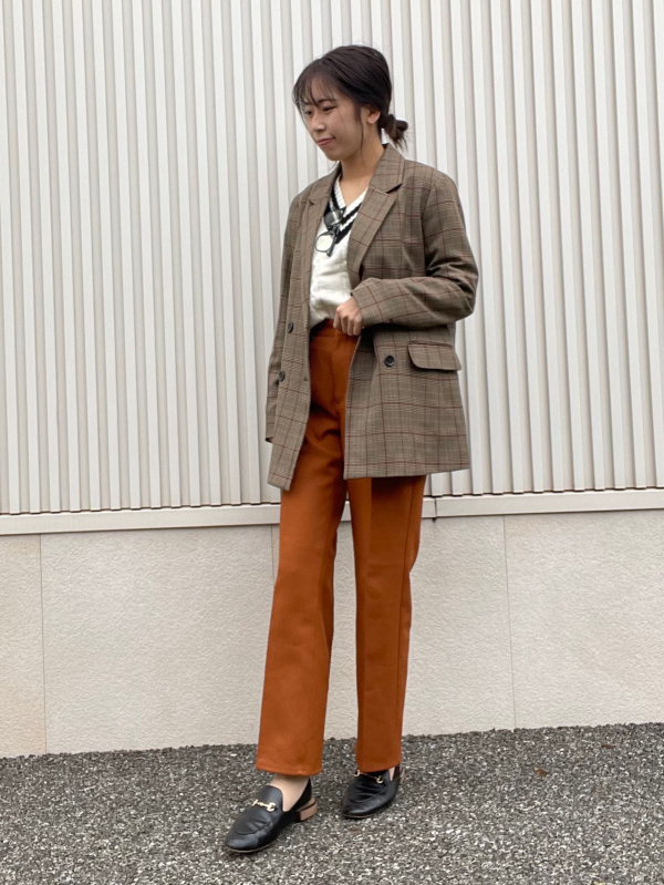 新品☆GUダブルブレストチェックジャケット ジーユー BROWN