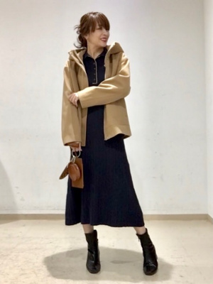 GU公式 | バイカラーポロニットワンピース(長袖)Q