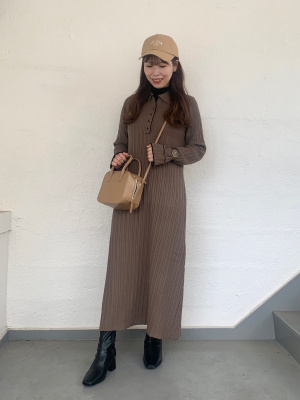 GU公式 | バイカラーポロニットワンピース(長袖)Q