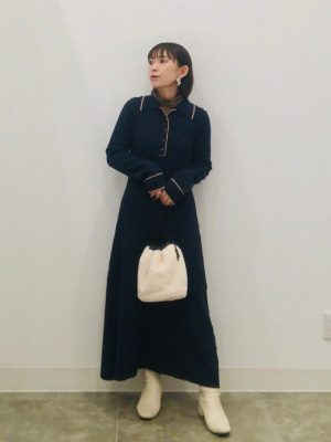 GU公式 | バイカラーポロニットワンピース(長袖)Q