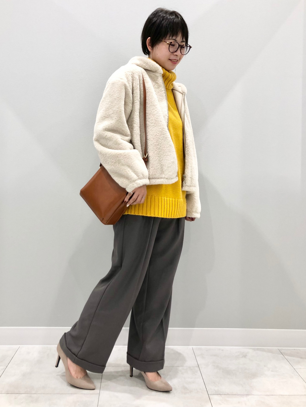 ローゲージタートルネックセーター(長袖)、フェイクファー