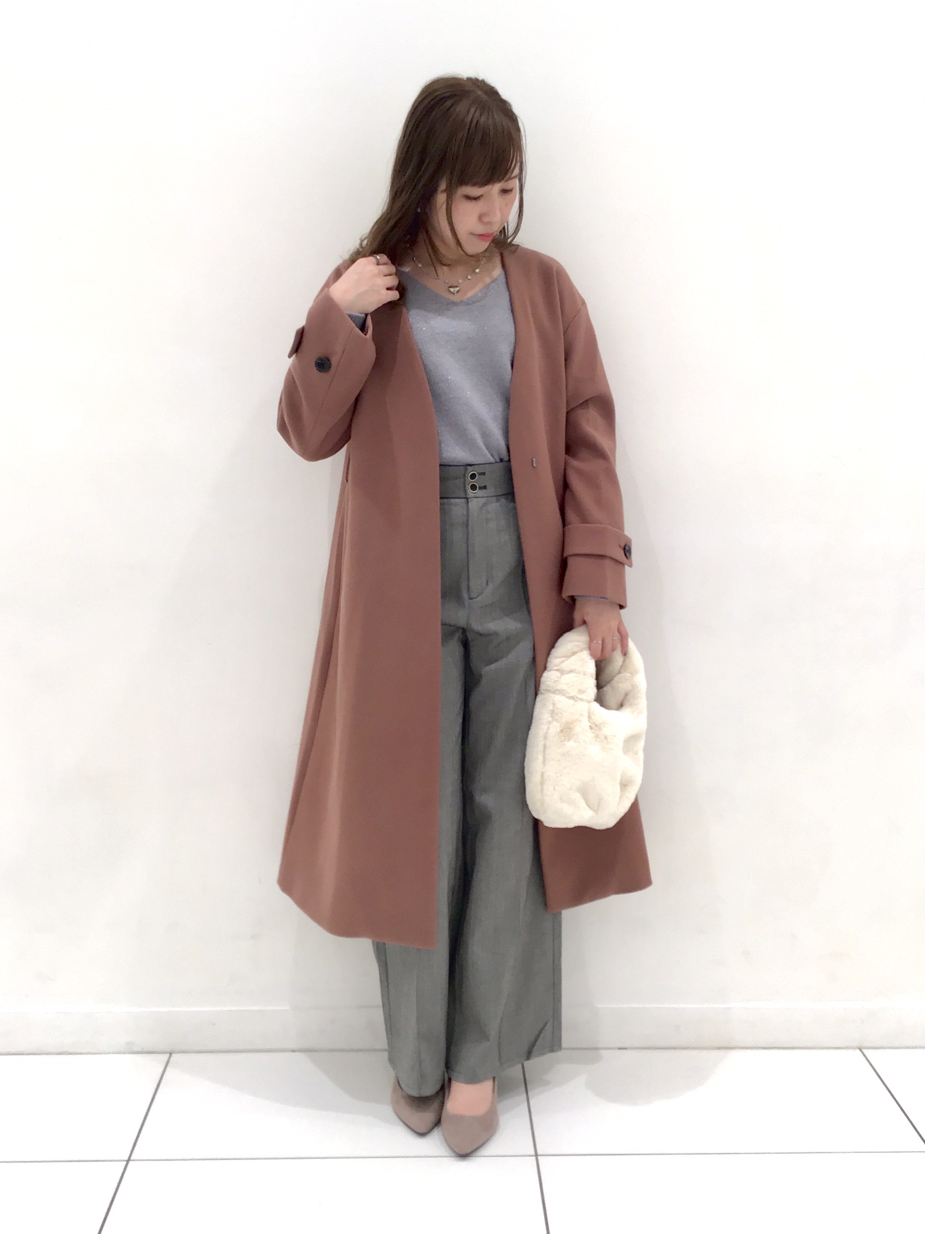 超人気新品 メルトンノーカラーコート F グレー mixprint.com.br