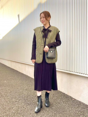 GU公式 | ボウタイニットワンピース(長袖)Z