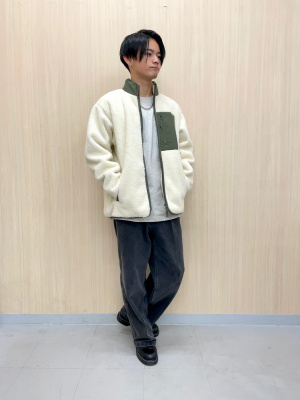 GU フリースボアジャケット　襟なし　オリーブグリーン　首元爽快　M やや使用感 m58027626911_1.jpg?1674505230