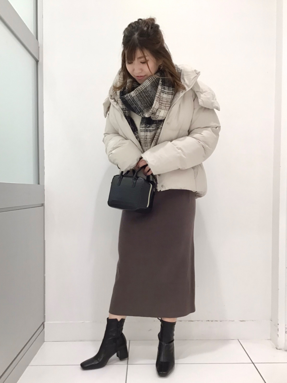 ソフトリッチニットチュニック(長袖)(ストライプ)+E、リブニット