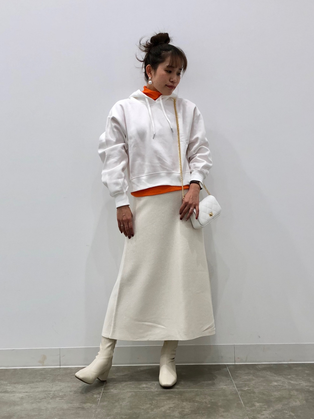 セットアップ クロップドトレーナー×ロングスカート カジュアル クロップドスウェットパーカ(長袖)(セットアップ可能)、チェック
