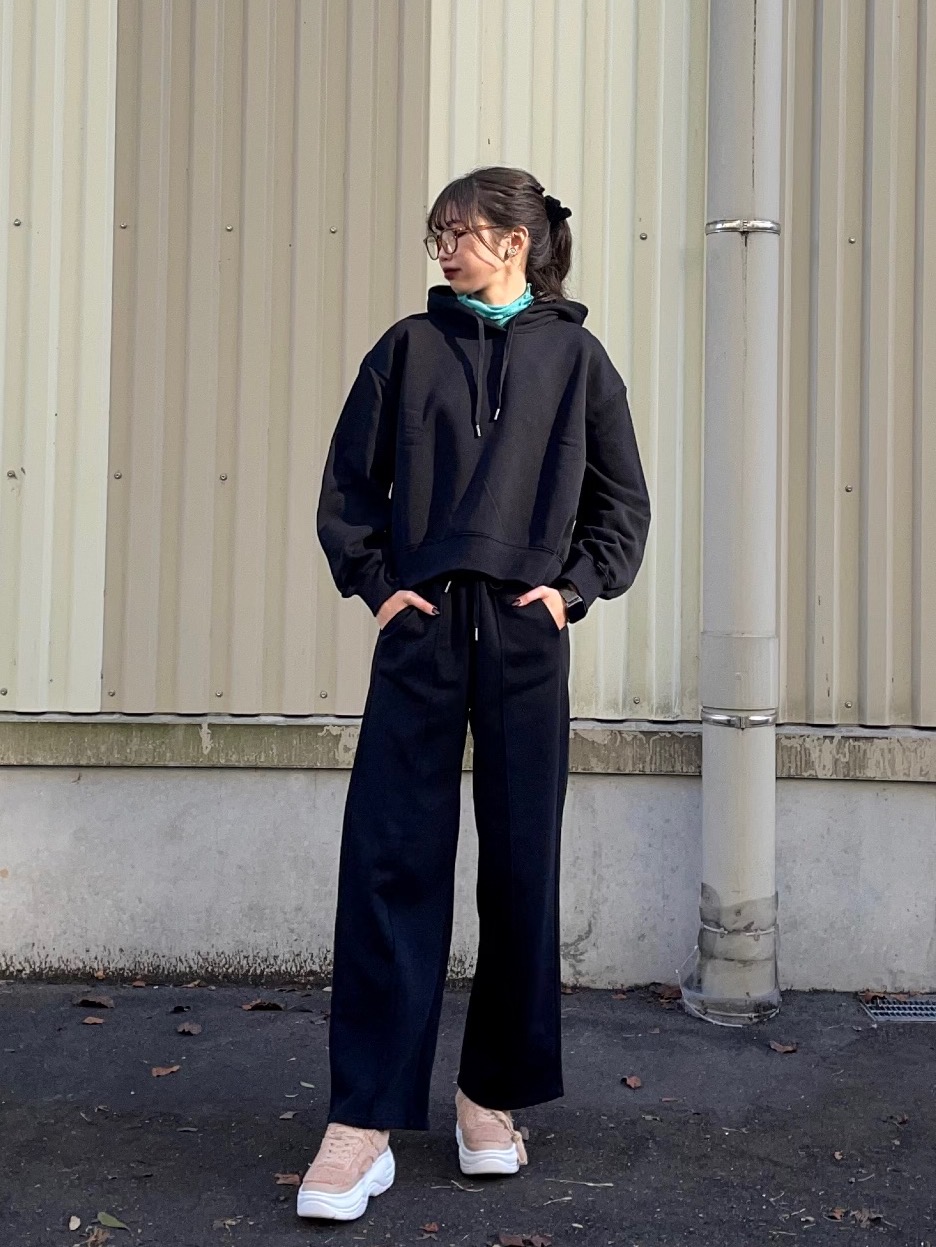 セットアップ クロップドトレーナー×ロングスカート カジュアル クロップドスウェットパーカ(長袖)(セットアップ可能)、チェック