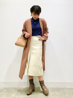 MiuMiu フェイクレザー ミディ スカート 高級感 シンプル フェイクレザーチューリップヘムミニスカート(S BLACK): BOTTOM