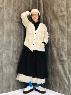 GU公式 | チェックボーイフレンドカーディガン(長袖)YT+E