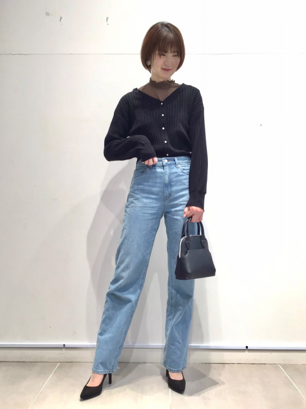 最大46%OFFクーポン GU ジーユー ハイライズストレートジーンズ デニム L ネイビー 紺 GUジーンズ ストレートデニム
