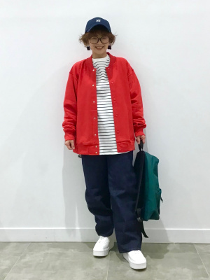 参考画像 GU公式 | ミニ裏毛オーバーサイズT(長袖)(ボーダー)+E