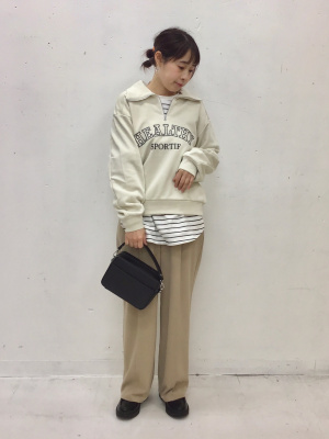 GU公式 | ミニ裏毛オーバーサイズT(長袖)(ボーダー)+E