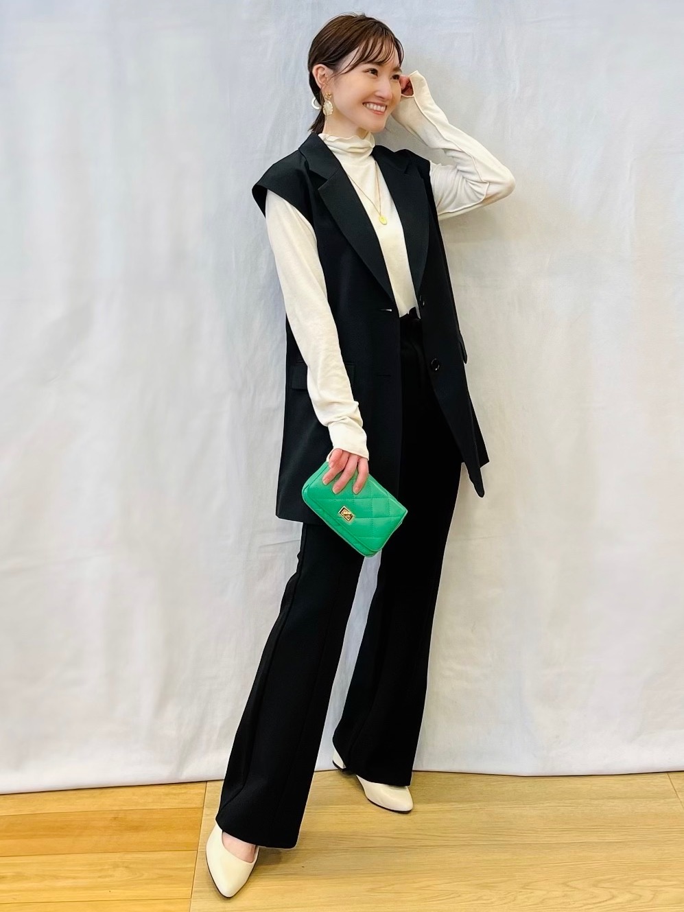 シアーハイネックT(長袖)、2WAYクロップドカーディガン(長袖)(チェック