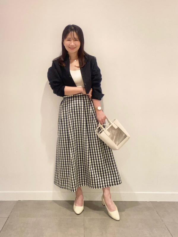 みちゃすページ タックフレアミディスカート(ギンガム)(丈標準81.0～85.0cm