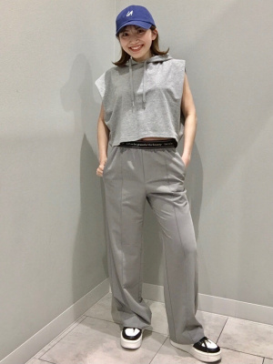 Wロゴ ストレートパンツ グレー GU公式 | ロゴバンドストレートパンツYT+X