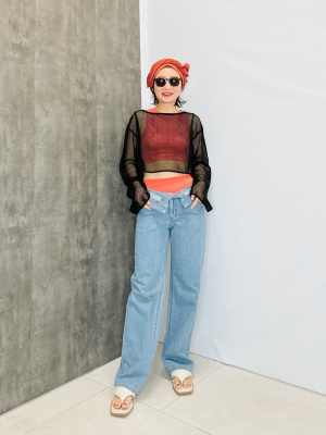 ジーフォー　ノースリーブワンピース GU公式 | メッシュセットワンピース(ノースリーブ)OSA+EC(丈短め