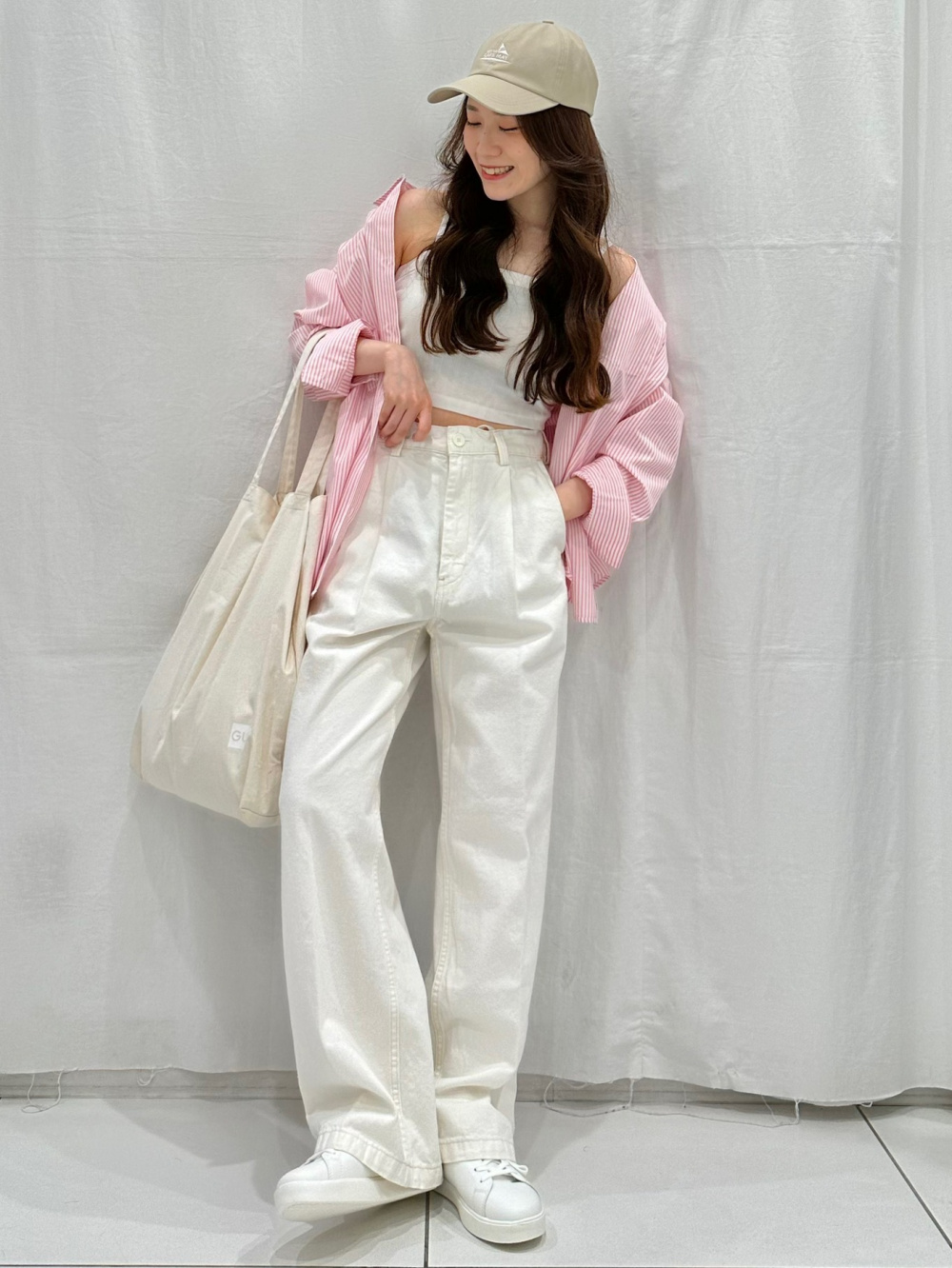 ブラフィールクロップドチューブトップ、ストライプオーバーサイズ