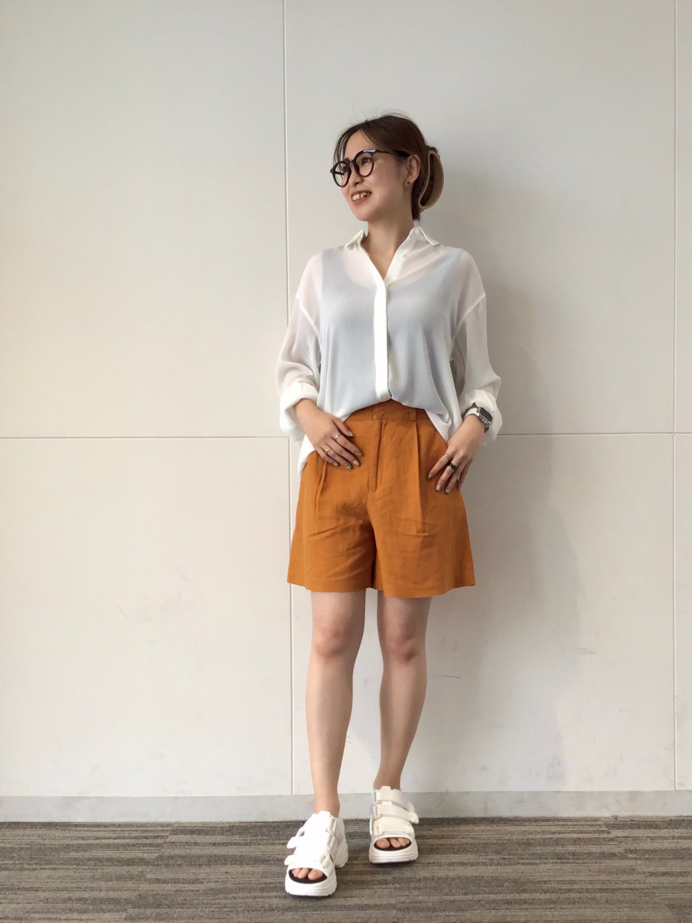 無地リネン上下セット長袖シャツショートパンツ夏 lilybell_72092-1960