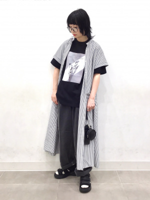 GU公式 | ストライプバンドカラーシャツワンピース(半袖)