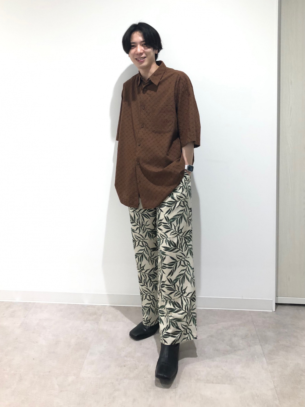 オーバーサイズレースシャツ(5分袖)NT+E、ボタニカルイージー